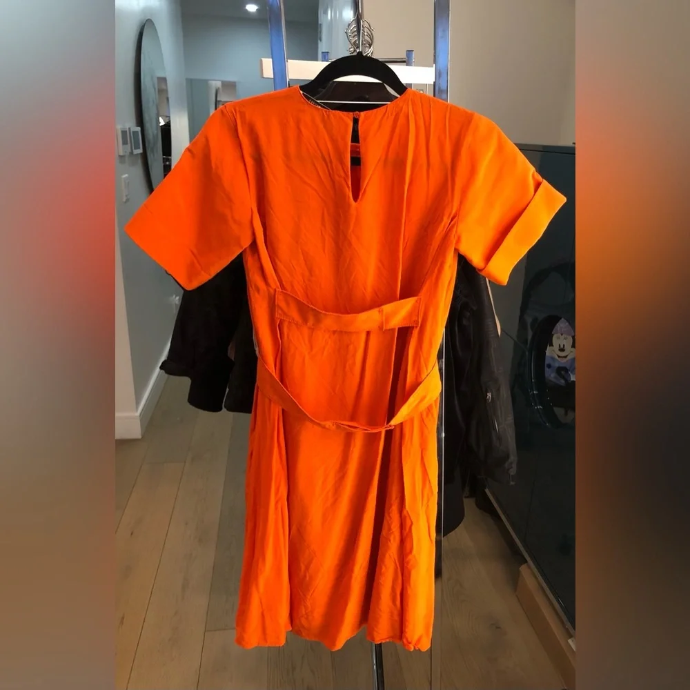 DOROTHEE SCHUMACHER Women’s Midi Silk Orange Dress With Waist Straps (XS, US 2) - Picture 2 of 12
